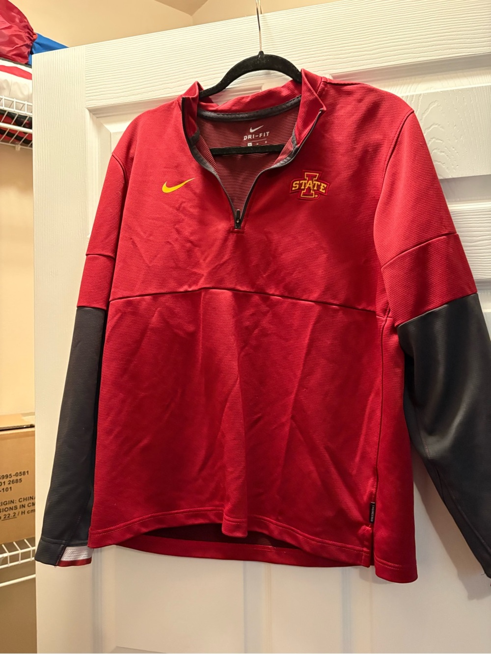Nike Red and Black Quarter-Zip Dri-FIT Pullover with Iowa State Logo
